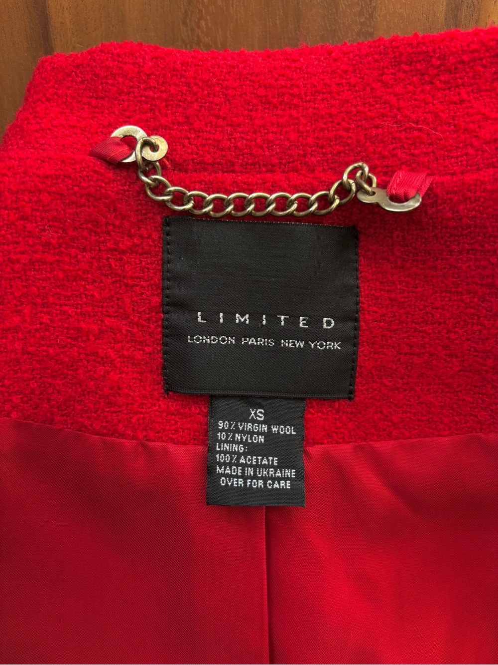Virgin Wool Red Gold Button Blazer XS Military Luxe Holiday Y2K The Limited Fall - Picture 11 of 13